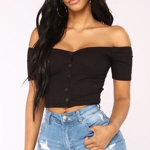 New! Off the Shoulder Button up Crop Top